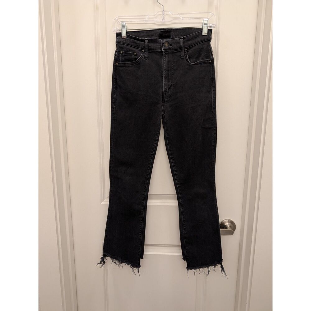 MOTHER The Insider Crop Step Fray Jeans Womens 28 Black Wash Raw Hem Denim